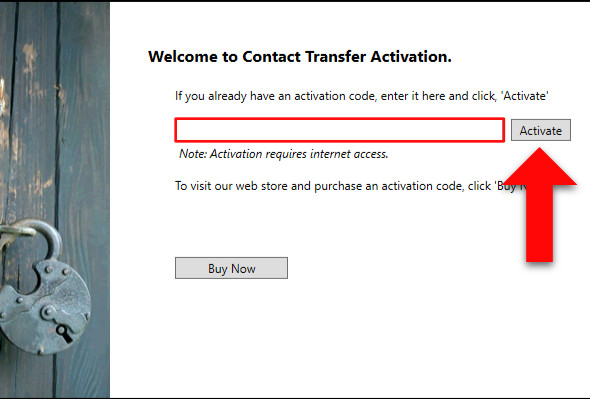 Enter your activation code to activate Contact Transfer
