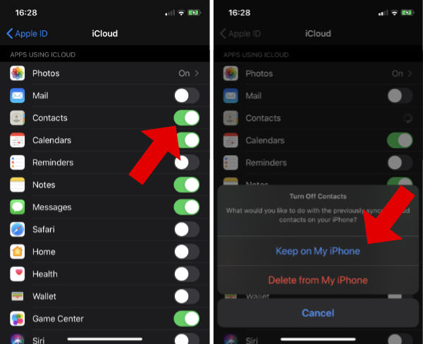 How to turn off iCloud contacts