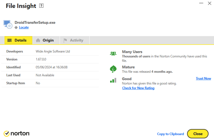 TouchCopy Norton File Insight report