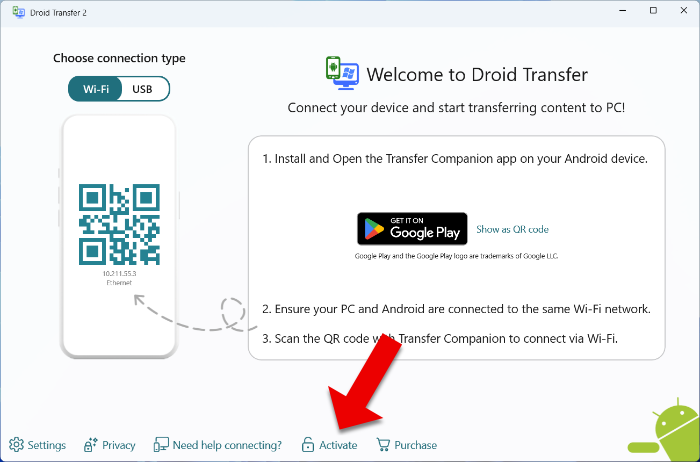 droid transfer activation code dtpc