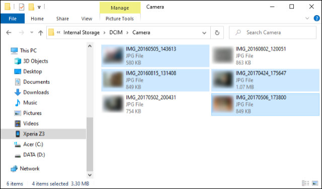 Dragging and dropping photos from Android to PC