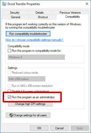 Run Droid Transfer as administrator