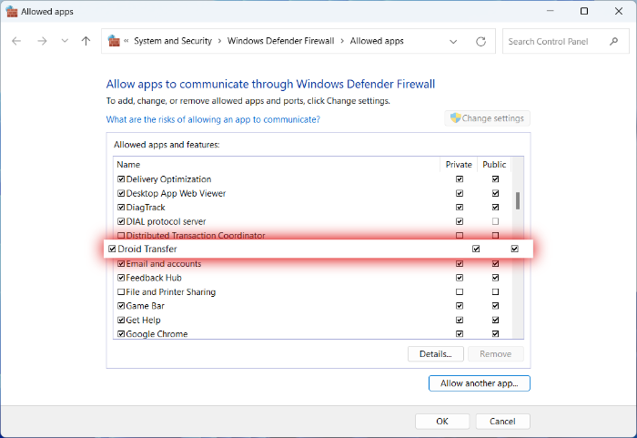 Allowing an app through Windows Firewall