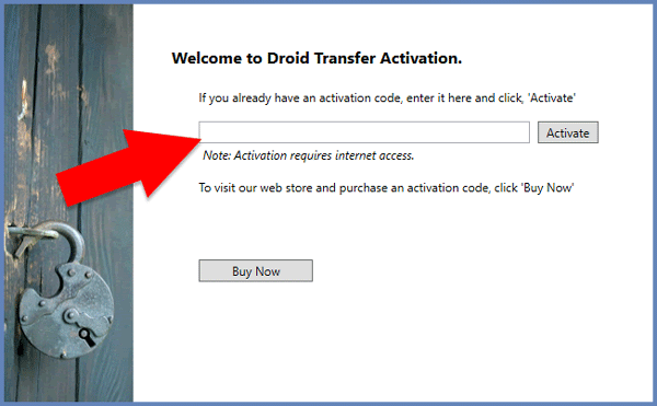 Enter your activation code to activate Droid Transfer