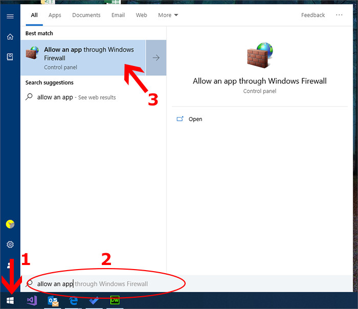 Accessing Windows Firewall settings