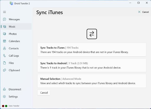 Transfer music from Android to iTunes