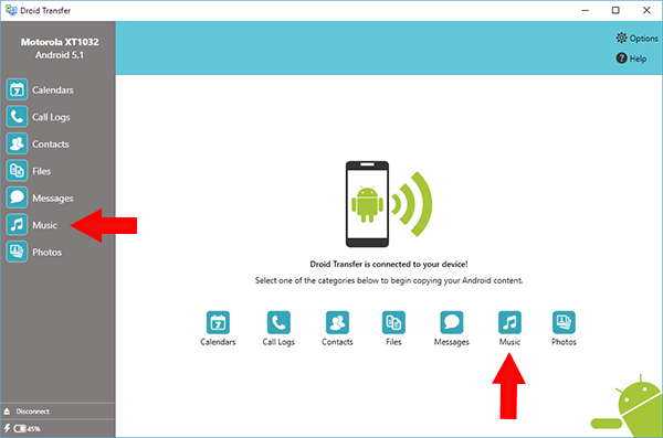 Droid Transfer access Android music on PC