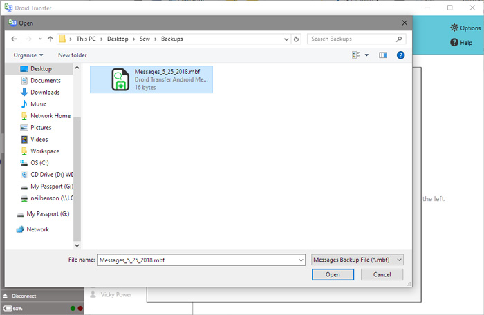 Select restore file