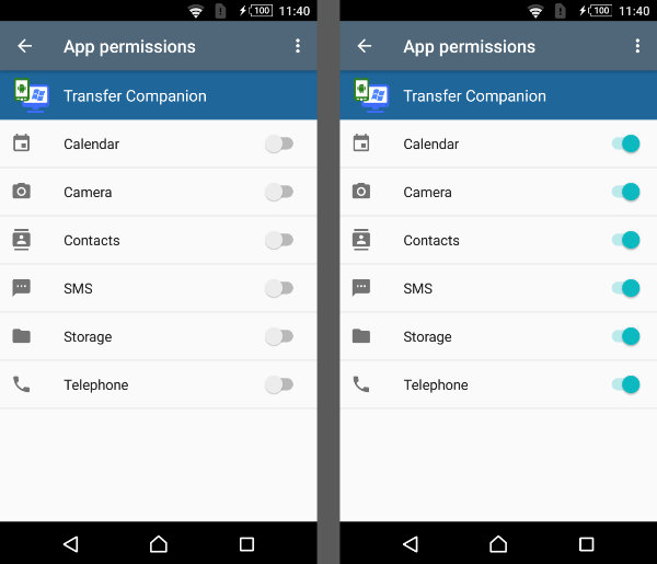 Transfer Companion app permissions