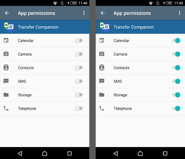 Transfer Companion app permissions