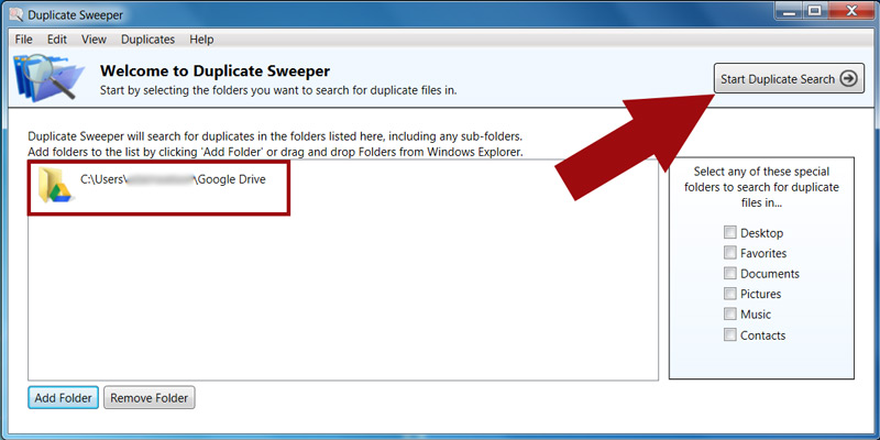 duplicate sweeper cannot find google drive on my computer