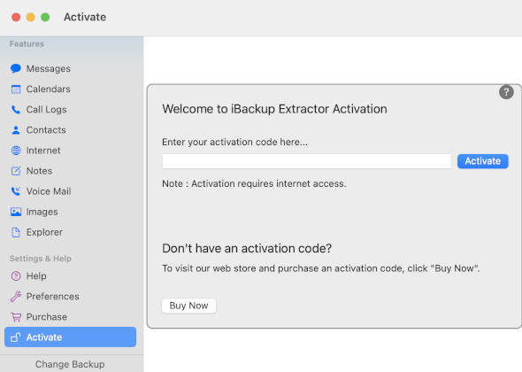 Imputting iBackup Extractor activation code on Mac