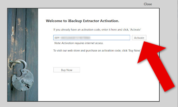 Enter iBackup Extractor activation code