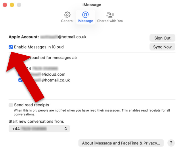Turning on iCloud Messages on Mac