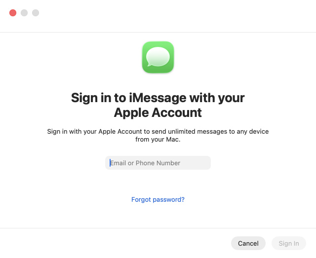 Signing into iMessage on Mac