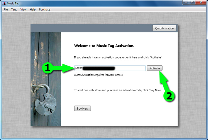 Enter activation code to activate Music Tag