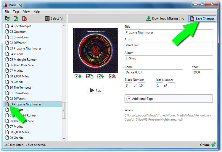 Save changes to music files