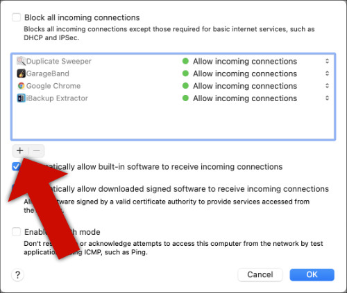 Allow apps through Mac firewall