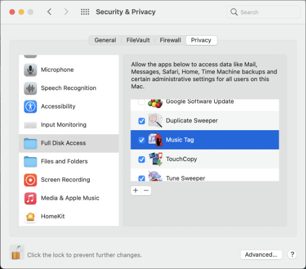 Music Tag Full Disk Access Mac