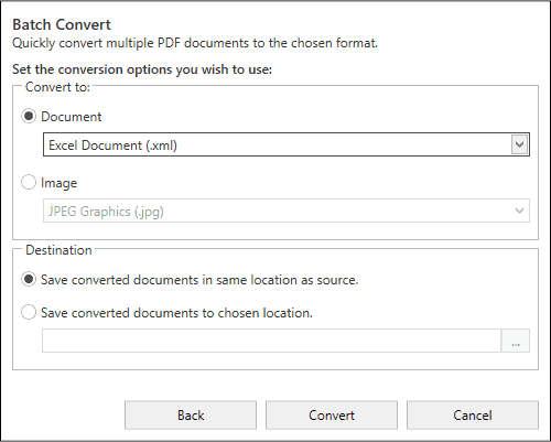 Batch convert PDF files to Excel