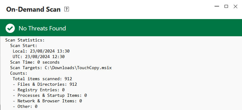 TouchCopy Norton File Insight report