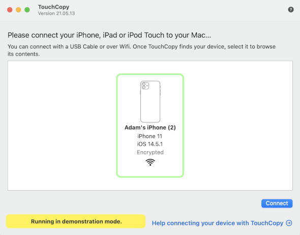 Connect device with TouchCopy on Mac