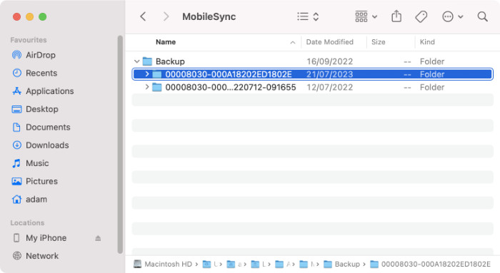 Copy iPhone backup from Finder to external hard drive on Mac