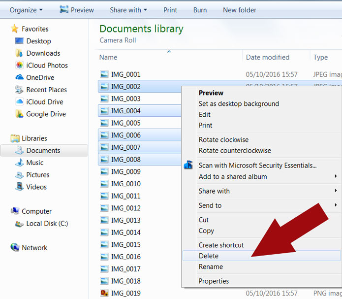 Delete photos from your PC computer