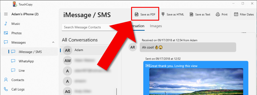 Export iPhone messages as PDF