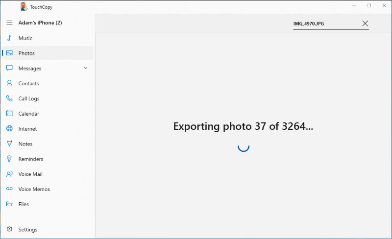 Exporting photos from iPhone to PC with TouchCopy