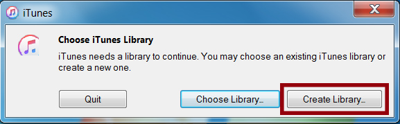 Create a new iTunes library