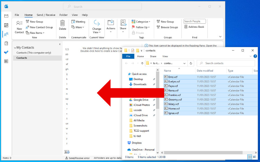 Importing VCard contacts into Outlook