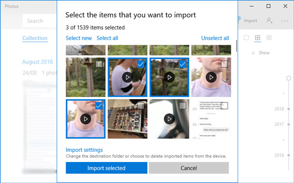 Import videos with Windows Photos app