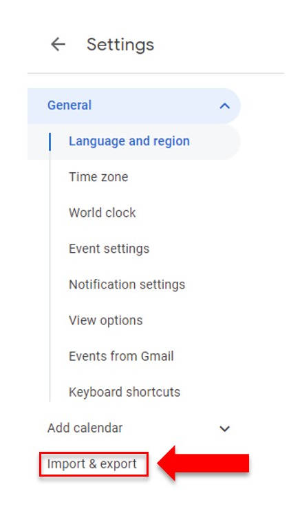 Click Import and Export in Google Calendar