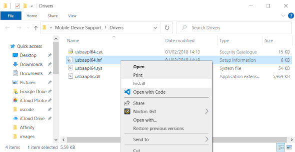 Install Apple Mobile Device driver on Windows