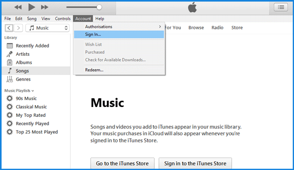 Sign in to iTunes