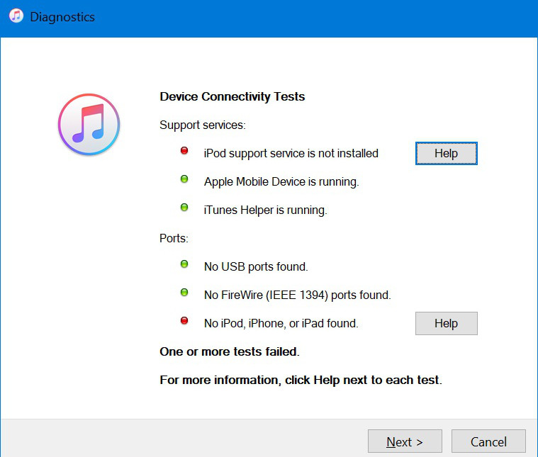 iTunes diagnostics