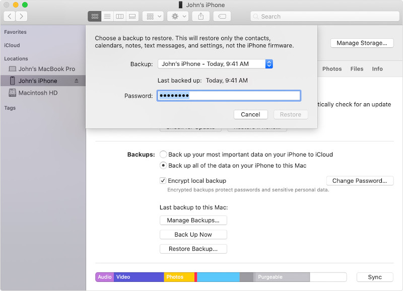 Restore iPhone from iTunes or Finder backup