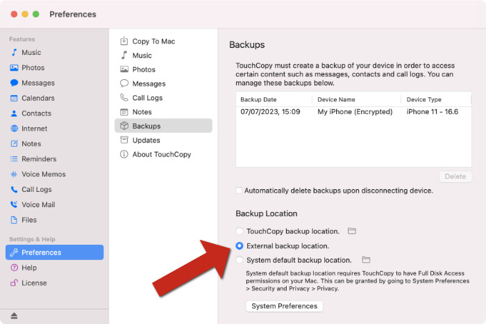 Back up iPhone to external hard drive with TouchCopy on Mac