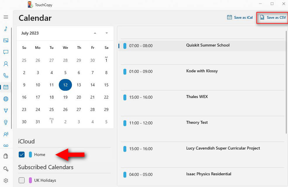 Transfer calendars from iPhone to Goolge Calendars with TouchCopy
