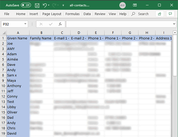 Export contacts from iPhone to Excel