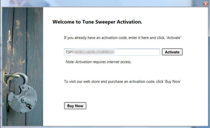Enter your Tune Sweeper Activation Code