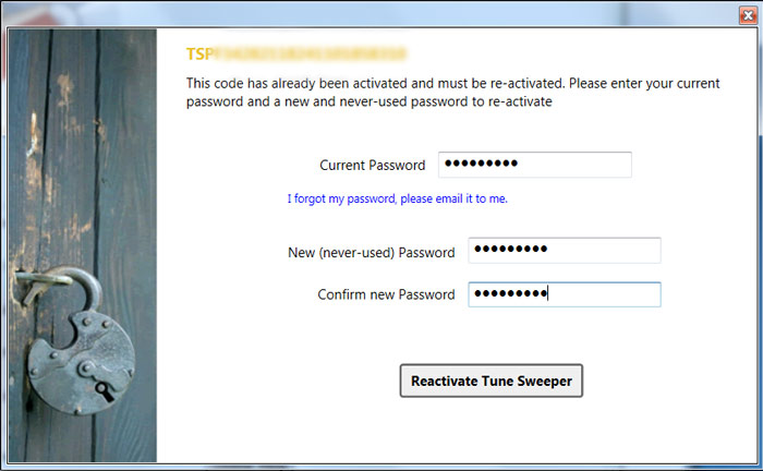 Enter your Tune Sweeper Password