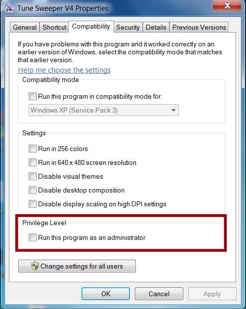 Run Tune Sweeper as administrator for additional permissions