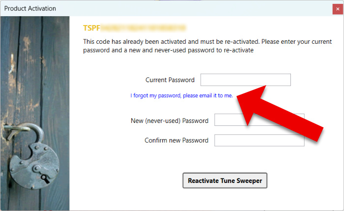 Retrieving a forgotten Tune Sweeper password