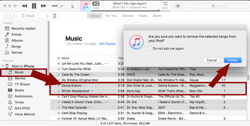 how to delete songs from iphone