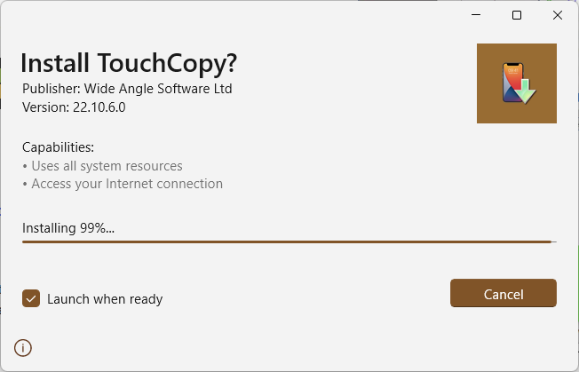 Installing TouchCopy on Windows