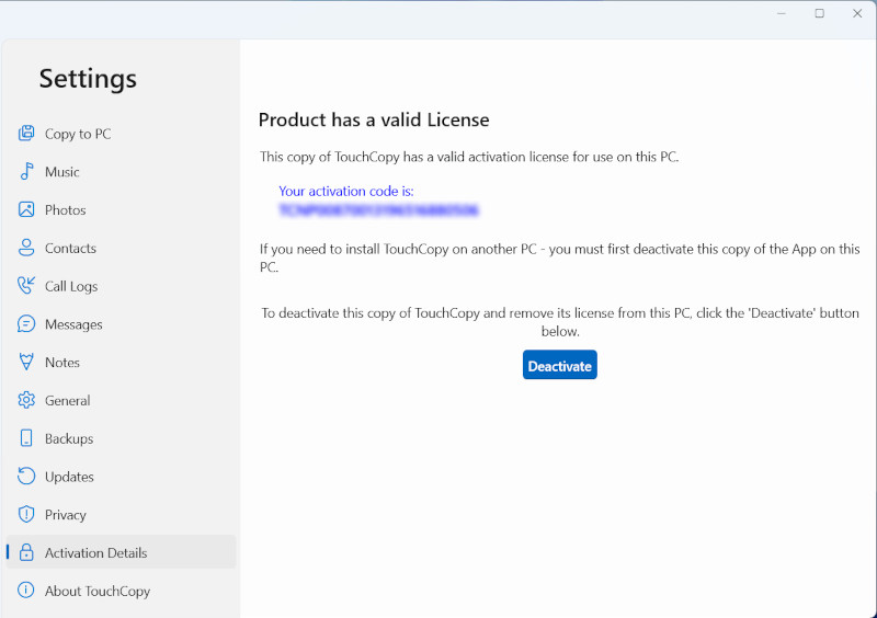 TouchCopy activation details