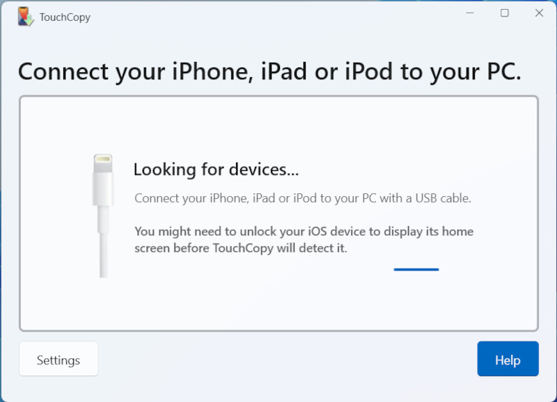 Connecting an iOS device with TouchCopy