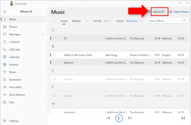 Transfer music from iPhone to pc